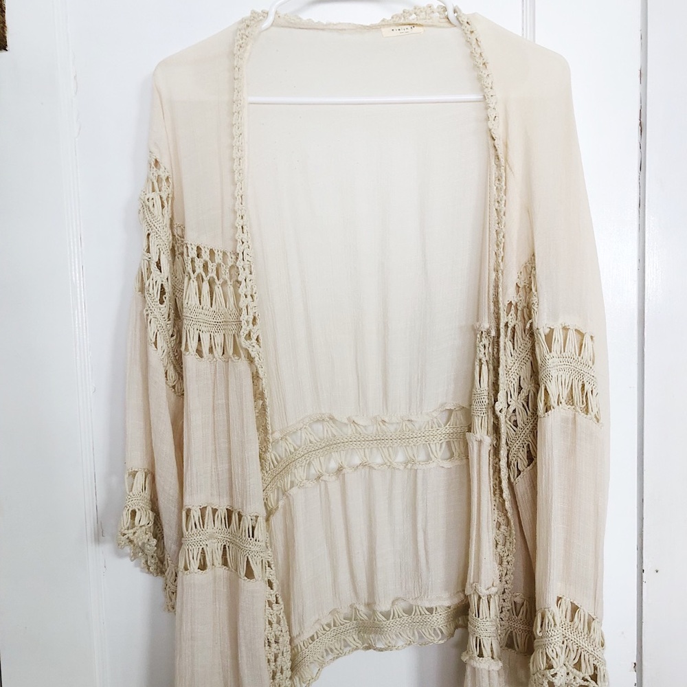 Anthropologie cream macrame shrug